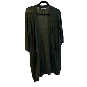 Lyhnmw Olive green long length pointell knit lightweight sweater in size 2X